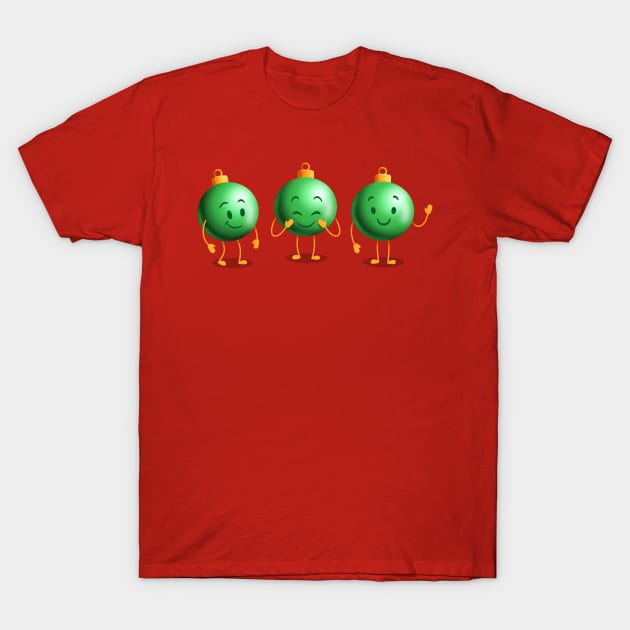 Green Cheerful Christmas Ball Ornaments T-Shirt by 513KellySt